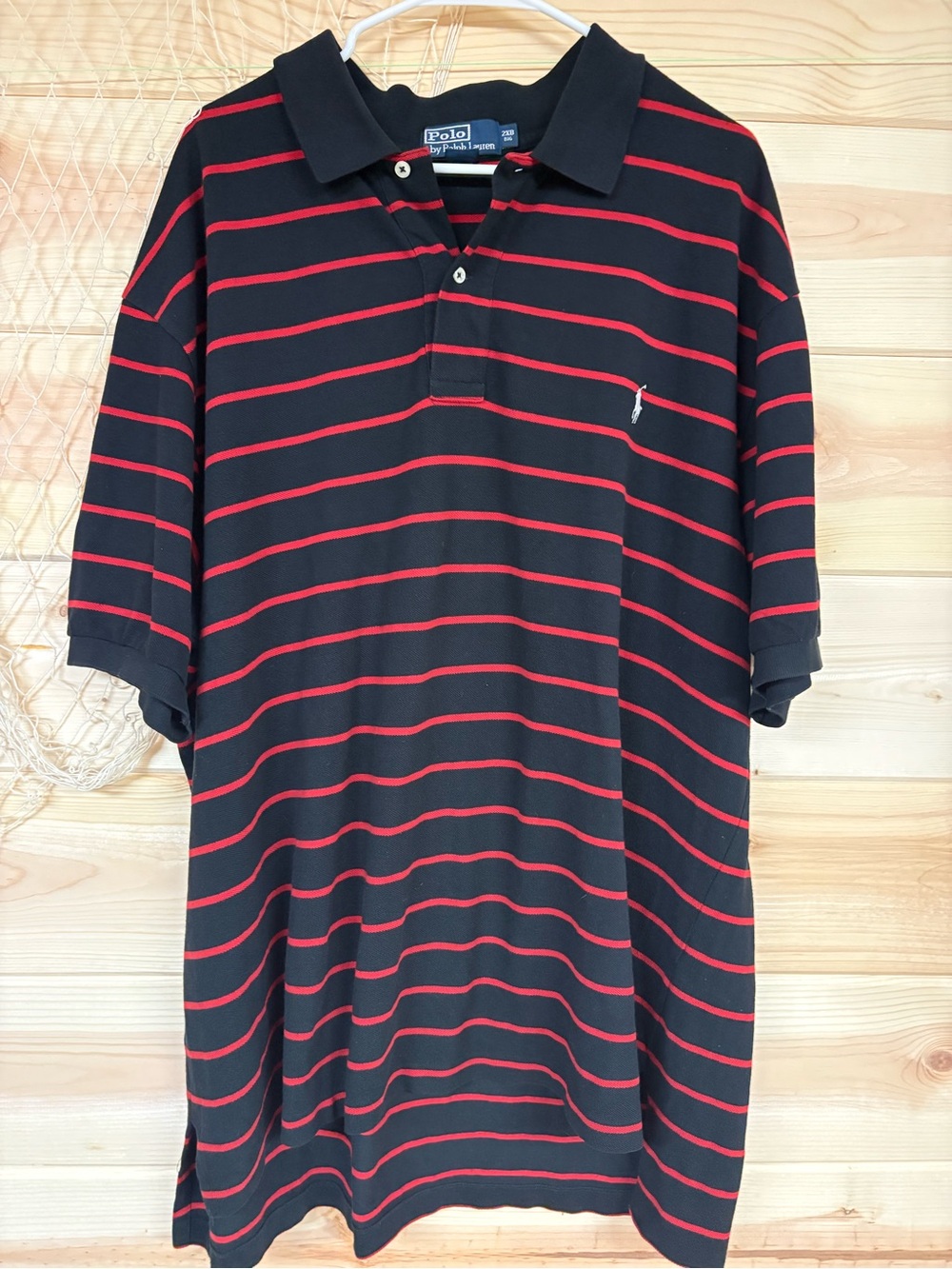 VTG Polo by Ralph Lauren Black and Red Striped Men's Polo Shirt